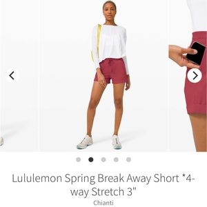 Lululemon Spring Break Away Short sz 6 Chianti